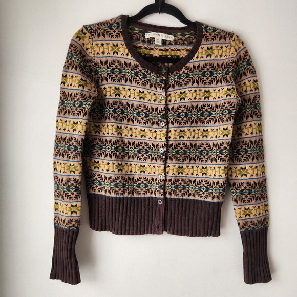 Tommy Hilfiger Sweaters - Vintage Tommy Hilfiger Brown Fair Isle Cardigan Sweater Lambswool Alpaca Size S